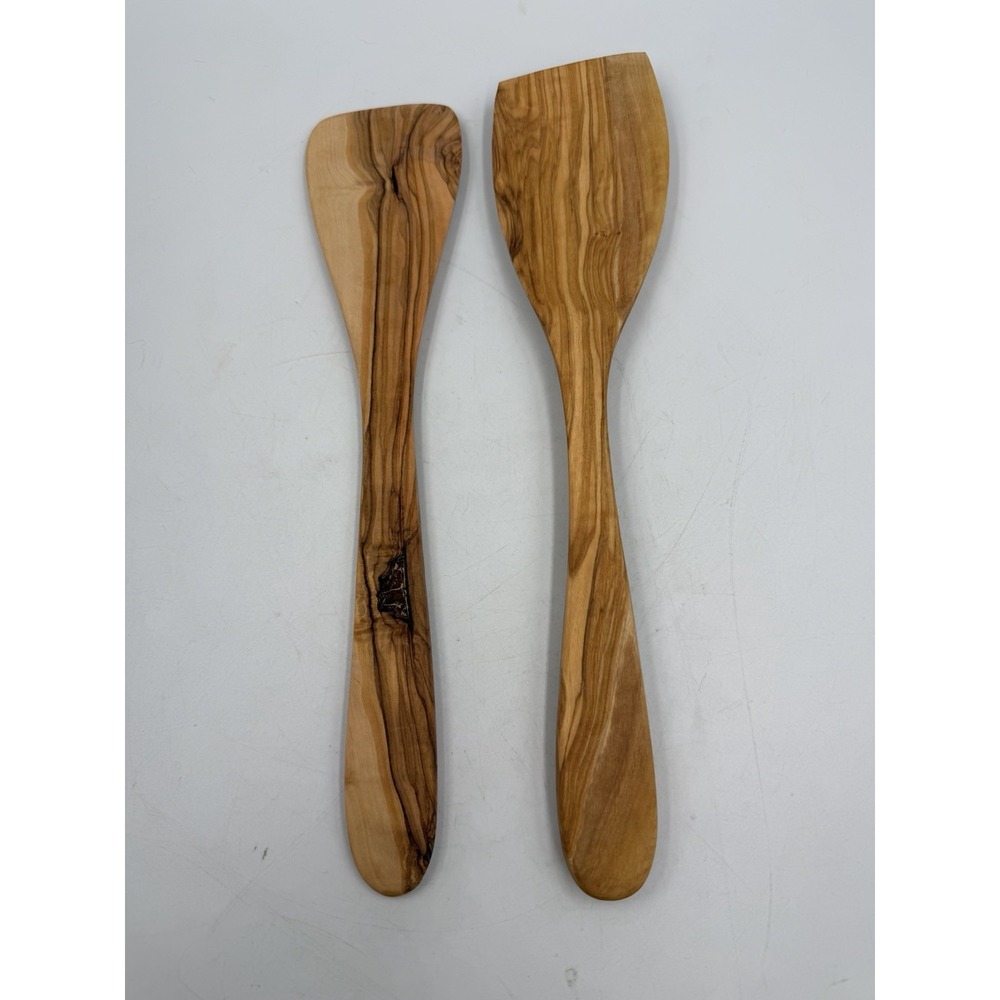 Olive Wood Kitchen Utensil Set of 2 Handcrafted Spoon & Spatula Cooking 12"